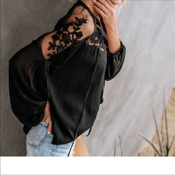 Londyn Black Chiffon Lace Blouse - Picture 5 of 6